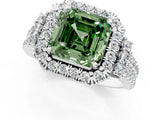 White gold Fancy Green Asscher  Cut Double Halo Diamond Engagement Ring with Pave Band and Four-Prong Setting_39