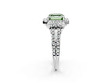 White gold Fancy Green Asscher  Cut Double Halo Diamond Engagement Ring with Pave Band and Four-Prong Setting_40