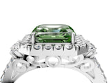 White gold Fancy Green Asscher  Cut Double Halo Diamond Engagement Ring with Pave Band and Four-Prong Setting_41