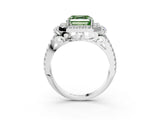 White gold Fancy Green Asscher  Cut Double Halo Diamond Engagement Ring with Pave Band and Four-Prong Setting_41