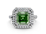 White gold Fancy Green Asscher  Cut Double Halo Split Shank Diamond Ring with Prong Setting_46