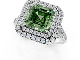 White gold Fancy Green Asscher  Cut Double Halo Split Shank Diamond Ring with Prong Setting_47