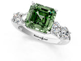White gold Fancy Green Asscher  Cut Five-Stone Prong Set Diamond Ring with Classic Band_30