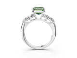 White gold Fancy Green Asscher  Cut Five-Stone Prong Set Diamond Ring with Classic Band_32