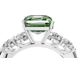 White gold Fancy Green Asscher  Cut Five-Stone Prong Set Diamond Ring with Classic Band_33