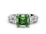 White gold Fancy Green Asscher  Cut Five-Stone Prong Set Diamond Ring with Classic Band_34