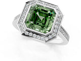 White gold Fancy Green Asscher Cut Halo Bezel Diamond Pave Band Ring_1