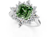 White gold Fancy Green Asscher Cut Halo Diamond Cluster Ring with Marquise and Round Stones on a White Gold Band with Prong Setting_1