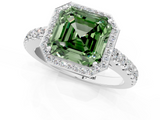White gold Fancy Green Asscher  Cut Halo Diamond Engagement Ring with Pave Band and Four-Prong Setting_18