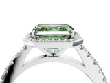 White gold Fancy Green Asscher  Cut Halo Diamond Engagement Ring with Pave Band and Four-Prong Setting_21