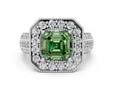 White gold Fancy Green Asscher Cut Halo Diamond Engagement Ring with Pave Split Shank and Four-Prong Setting_12
