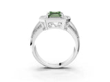 White gold Fancy Green Asscher Cut Halo Diamond Engagement Ring with Pave Split Shank and Four-Prong Setting_15