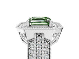 White gold Fancy Green Asscher Cut Halo Diamond Engagement Ring with Pave Split Shank and Four-Prong Setting_17