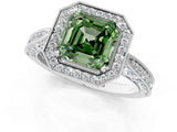 White gold Fancy Green Asscher Cut Halo Diamond Engagement Ring with Split Shank Band and Four-Prong Setting_13