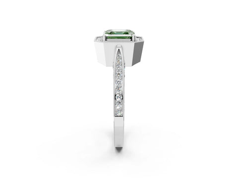 White gold Fancy Green Asscher Cut Halo Diamond Engagement Ring with Split Shank Band and Four-Prong Setting_14