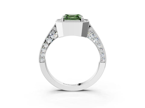 White gold Fancy Green Asscher Cut Halo Diamond Engagement Ring with Split Shank Band and Four-Prong Setting_15
