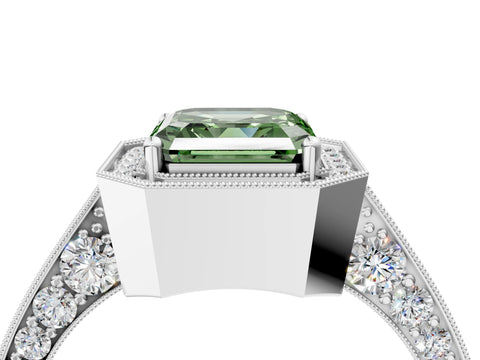 White gold Fancy Green Asscher Cut Halo Diamond Engagement Ring with Split Shank Band and Four-Prong Setting_16