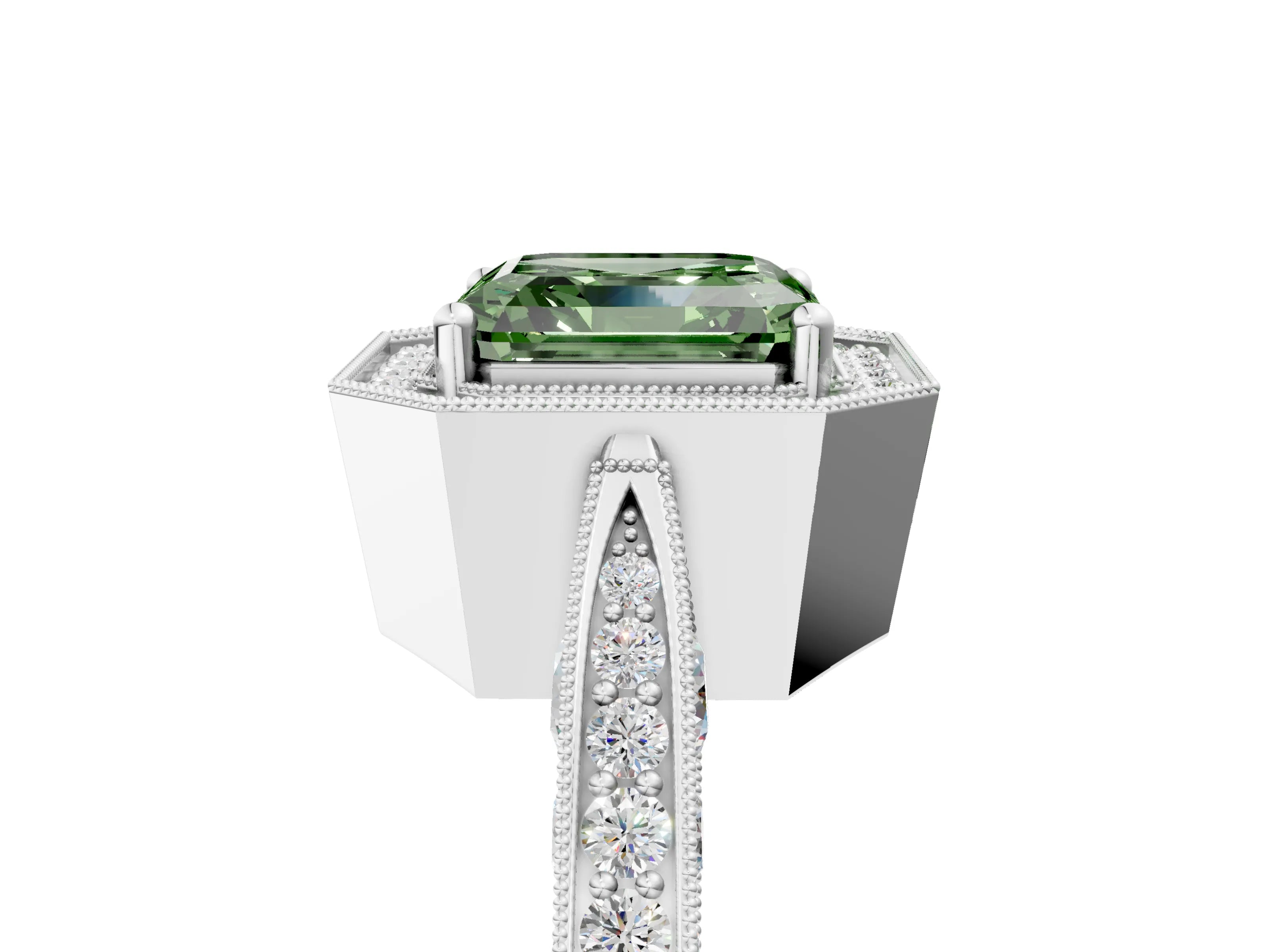 White gold Fancy Green Asscher Cut Halo Diamond Engagement Ring with Split Shank Band and Four-Prong Setting_17