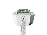 White gold Fancy Green Asscher Cut Halo Diamond Engagement Ring with Split Shank Band and Four-Prong Setting_17