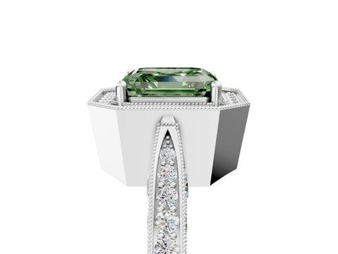 White gold Fancy Green Asscher Cut Halo Diamond Engagement Ring with Split Shank Band and Four-Prong Setting_17