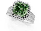 White gold Fancy Green Asscher  Cut Halo Diamond Engagement Ring with Split Shank and Four-Prong Setting_1
