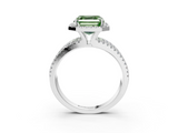 White gold Fancy Green Asscher  Cut Halo Diamond Engagement Ring with Split Shank and Four-Prong Setting_3