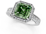 White gold Fancy Green Asscher  Cut Halo Diamond Pave Band Ring with Four-Prong Setting_1