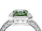 White gold Fancy Green Asscher  Cut Halo Diamond Pave Band Ring with Four-Prong Setting_4