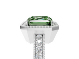 White gold Fancy Green Asscher  Cut Halo Diamond Pave Band Ring with Four-Prong Setting_5