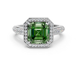White gold Fancy Green Asscher  Cut Halo Diamond Pave Band with Four-Prong Setting_17