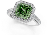 White gold Fancy Green Asscher  Cut Halo Diamond Pave Band with Four-Prong Setting_23