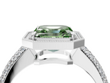 White gold Fancy Green Asscher  Cut Halo Diamond Pave Band with Four-Prong Setting_26