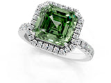 White gold Fancy Green Asscher Cut Halo Diamond Pave Band with Prong Setting_1