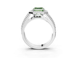 White gold Fancy Green Asscher Cut Halo Diamond Ring with Beaded Split Shank and Four-Prong Setting_3
