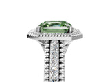 White gold Fancy Green Asscher Cut Halo Diamond Ring with Beaded Split Shank and Four-Prong Setting_5