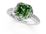 White gold Fancy Green Asscher  Cut Halo Diamond Ring with Channel Set Band and Four-Prong Setting_47