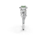 White gold Fancy Green Asscher Cut Halo Diamond Ring with Milgrain and Bezel Accents on a Split Shank Band_14