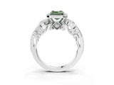 White gold Fancy Green Asscher Cut Halo Diamond Ring with Milgrain and Bezel Accents on a Split Shank Band_15