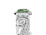 White gold Fancy Green Asscher Cut Halo Diamond Ring with Milgrain and Bezel Accents on a Split Shank Band_17