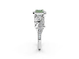 White gold Fancy Green Asscher Cut Halo Diamond Ring with Milgrain and Bezel Accents on a Split Shank Band_26
