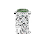 White gold Fancy Green Asscher Cut Halo Diamond Ring with Milgrain and Bezel Accents on a Split Shank Band_29
