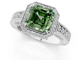 White gold Fancy Green Asscher  Cut Halo Diamond Ring with Pavé Band and Four-Prong Setting_29