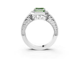 White gold Fancy Green Asscher  Cut Halo Diamond Ring with Pavé Band and Four-Prong Setting_32