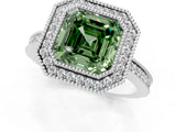 White gold Fancy Green Asscher  Cut Halo Diamond Ring with Pavé Band and Milgrain Prong Setting_50