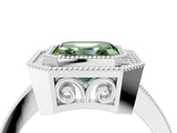 White gold Fancy Green Asscher  Cut Halo Diamond Ring with Pavé Band and Milgrain Prong Setting_53