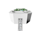 White gold Fancy Green Asscher  Cut Halo Diamond Ring with Pavé Band and Milgrain Prong Setting_54