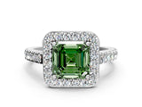 White gold Fancy Green Asscher Cut Halo Diamond Ring with Pavé Band and Three-Prong Setting_12