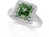 White gold Fancy Green Asscher Cut Halo Diamond Ring with Pavé Band and Three-Prong Setting_13