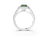 White gold Fancy Green Asscher Cut Halo Diamond Ring with Pavé Band and Three-Prong Setting_15