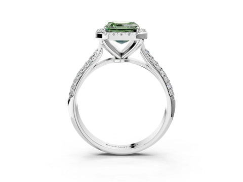 White gold Fancy Green Asscher Cut Halo Diamond Ring with Pavé Band_27
